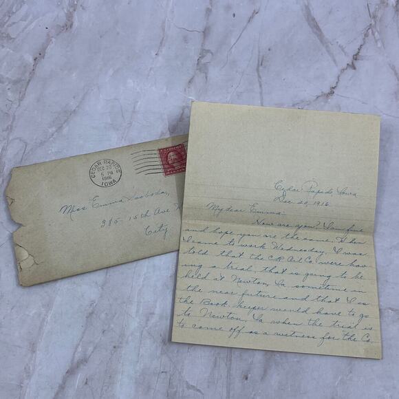 None Other - 1916 Cedar Rapids Iowa Letter to Emma Swoboda Postal Cover Ai5-PCL